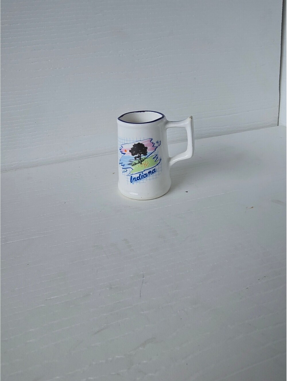 Vintage Indiana Souvenir Ceramic Mini Pitcher Mug with Scenic Design